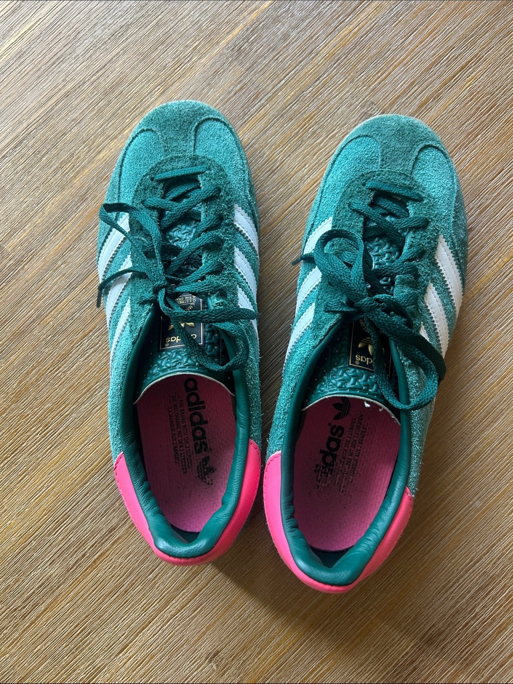 adidas Women's Teal Suede Sneakers with Pink Heel